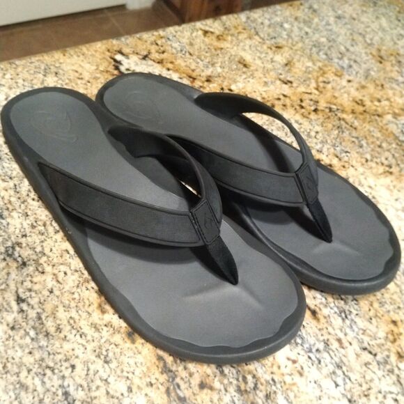 Olukai Koko'o Men's Flip Flop Sandal Black/Dark Shadow 10493-406C Men's Size 13 - Picture 2 of 12